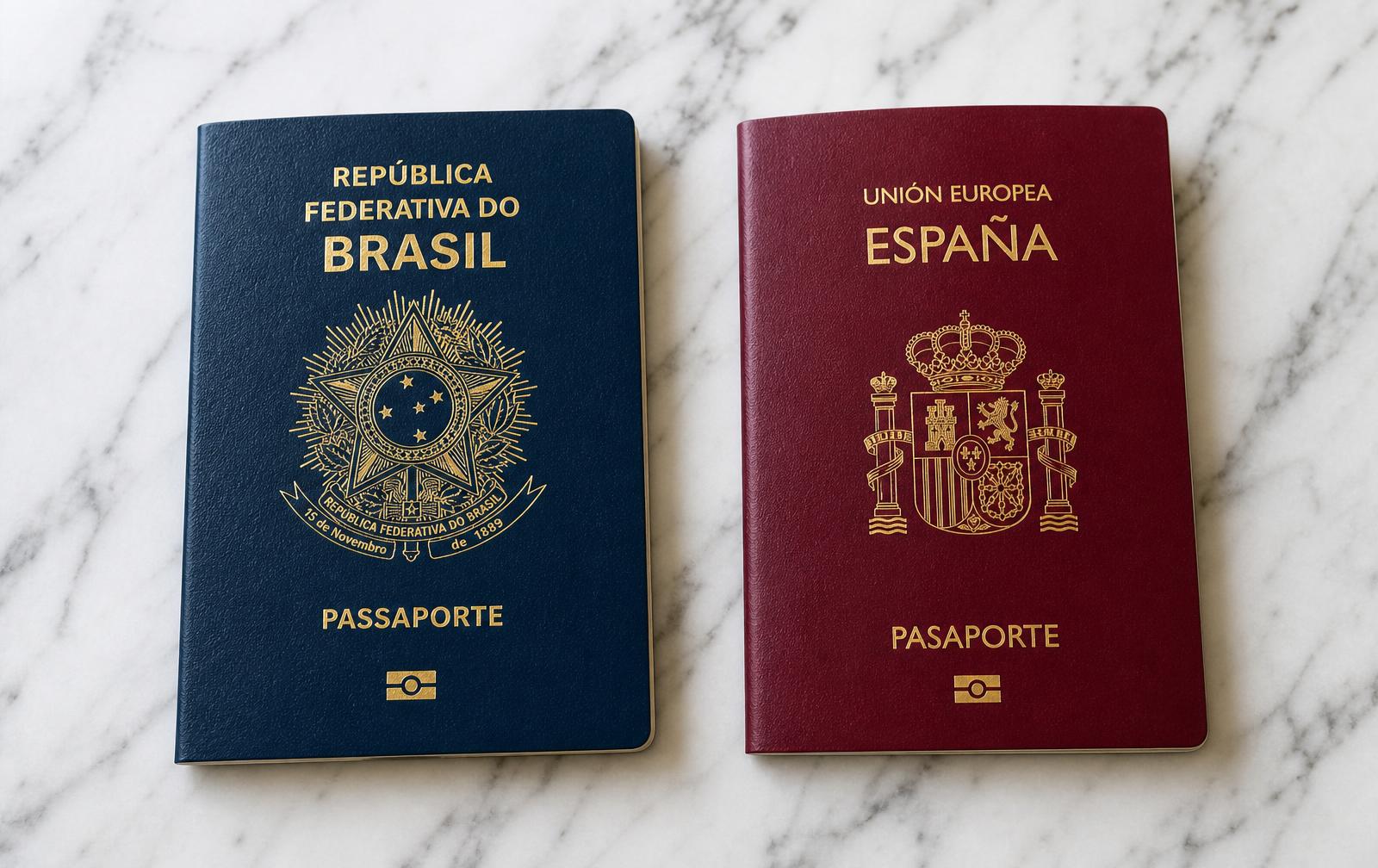 Passaportes Brasil e Espanha